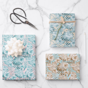 De Papier Cadeau Aqua rose Feuille tropical