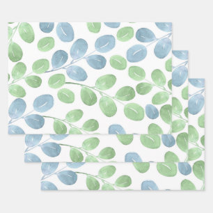De Papier Cadeau Aquarelle bleu vert Motif feuille ronde