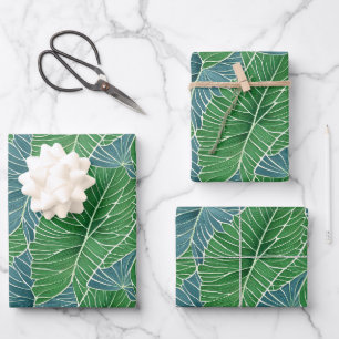 De Papier Cadeau Aquarelle Bleu Vert Turquoise Tropical Feuille Mot