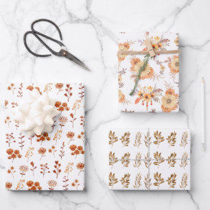 De Papier Cadeau Aquarelle Orange Fleur Floral Feuille Boho