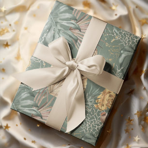 De Papier Cadeau Aquarelle Tropicale Gold & Green Feuille Motif