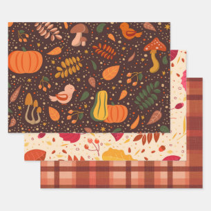 De Papier Cadeau Automne Citrouille et Feuille Envelopper un ensemb