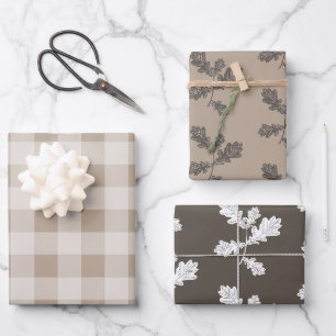 De Papier Cadeau Automne Feuillage Feuille Brown Motif plat