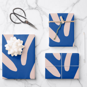 De Papier Cadeau Beige bleu feuille
