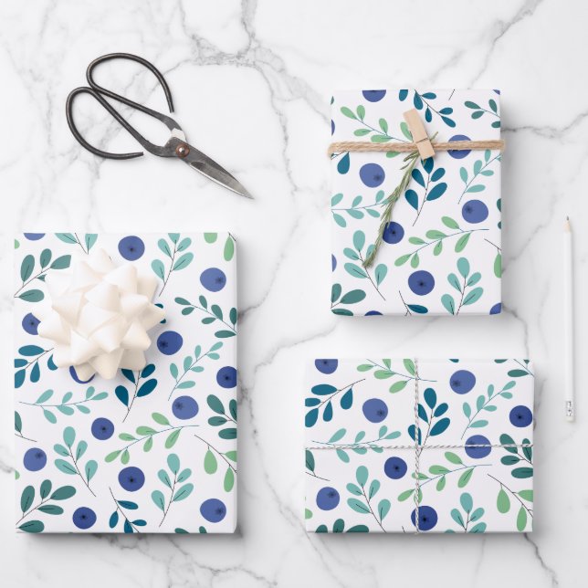 De Papier Cadeau Blueberries à Motif Feuille vert (Recto)