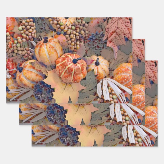 De Papier Cadeau Citrouille Automne Orange Feuille peinture numériq (Lot)