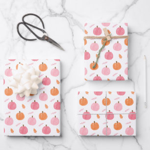De Papier Cadeau Citrouille rose orange Motif Feuille