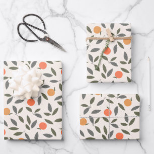 De Papier Cadeau Cute Orange et Motif Feuille