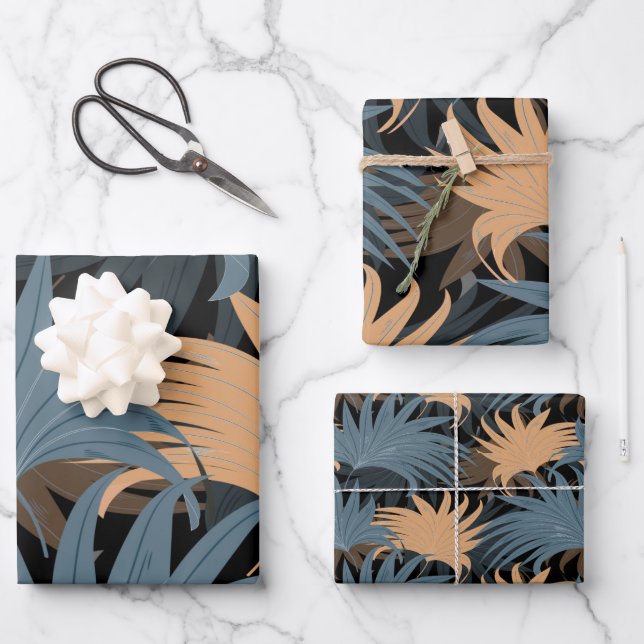 De Papier Cadeau Élégant Palmier gris-Beige Feuille Foliage Exotiqu (Recto)