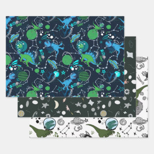 De Papier Cadeau Espace Dinos Enveloppement Feuille plate Ensemble 