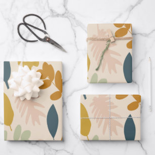 De Papier Cadeau Fleurs d'automne botaniques et Motif Feuille