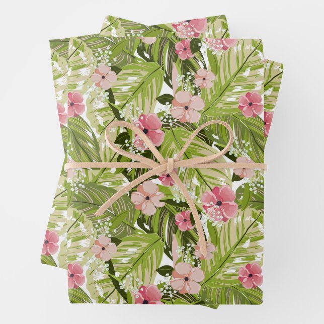 De Papier Cadeau Flore tropicale et Feuille (En situation)