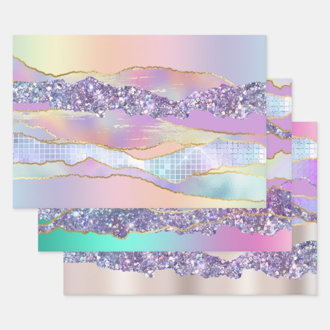 De Papier Cadeau Iridescente rose bleu brillant feuille parties sci (Lot)