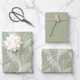 De Papier Cadeau Motif botanique Feuille dressé à Sage Green