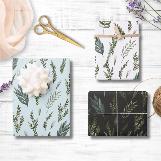 De Papier Cadeau Motif botanique Feuille vert (In situ)