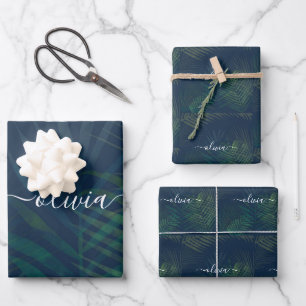De Papier Cadeau Palmiers vert foncé motif feuille