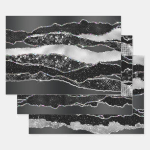 De Papier Cadeau Parties scintillant en feuille argent noir classe