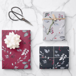 De Papier Cadeau Thème nature Botanique Berries & Noël Feuille