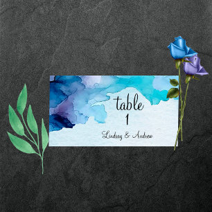 De Placement Belle Aquarelle Bleue et Cy Plaqué Carte Place
