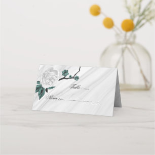 De Placement blanc noir et turquoise marbre fleuri carte place