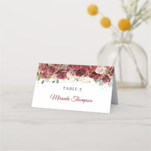 De Placement Boho burgundy & blush rose eucalyptus place carte