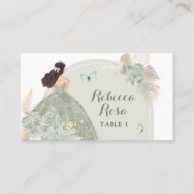 De Placement Boho Sage Green Floral Quinceañera Carte Place (Devant)