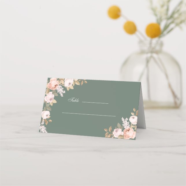 De Placement Boho Sage Green Peonies Mariage Carte Place (Devant)