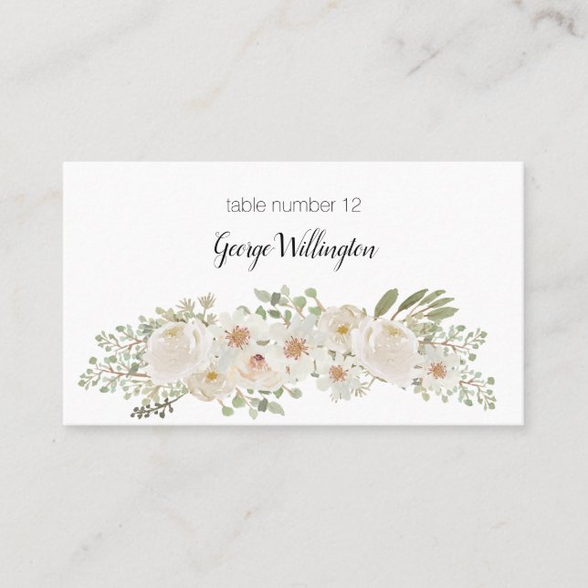 De Placement Carte d'escorte Mariage romantique à fleurs blanch (Devant)
