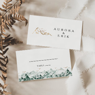 De Placement Carte Mariage à plat Green et Gold Mountain