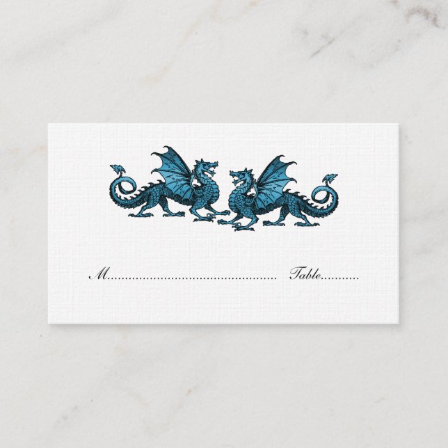 De Placement Carte Mariage Blue Elegant Dragons (Devant)