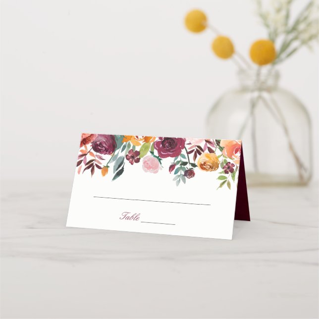 De Placement Carte Mariage Marsala Rose Orange Fleurs (Devant)