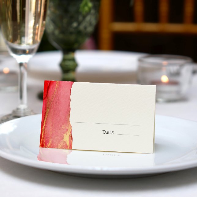 De Placement Carte Place Abstraite Coral rose moderne (Modern Coral Pink Abstract Wedding Place Card)