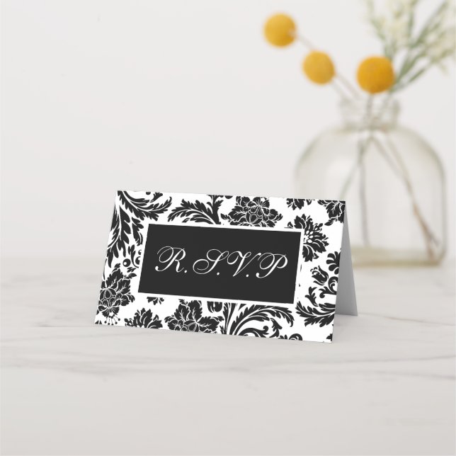 De Placement Carte r.s.v.p noir et blanc damask (Devant)