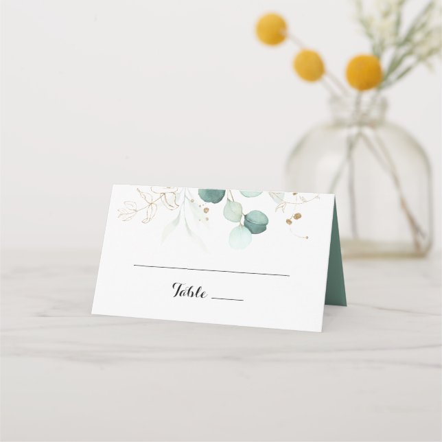 De Placement Carte Rustique Eucalyptus Gold Floral Mariage Plac (Devant)