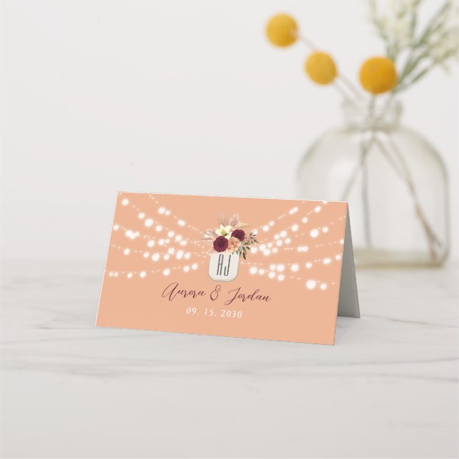 De Placement Carte Rustique Floral Mariage Place (Dos)