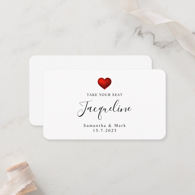 De Placement Carte simple Mariage moderne Red Heart Flat Place  (Devant/Arrière en situation)