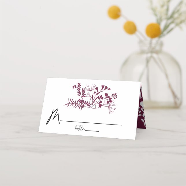 De Placement Carte simple moderne Mariage Bourgogne Floral Plac (Devant)