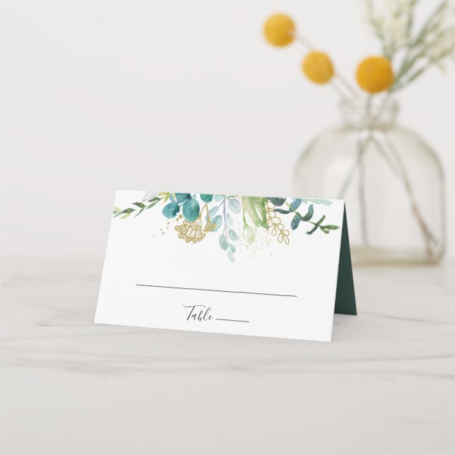 De Placement Gold Floral Tropical Greenery Carte Mariage Place (Devant)