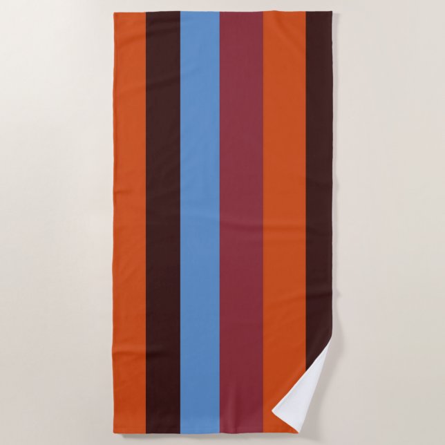 De Plage Bleu, Orange, Brown, Red Stripes Beach Serviette (Devant)