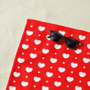 De Plage Chic Red White Hearts Motif Family Beach Serviette