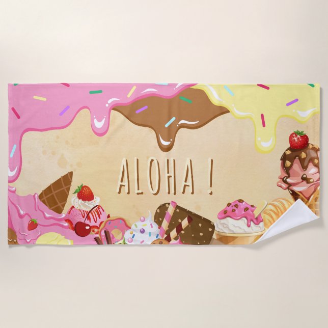 De Plage Crème glacée mignonne Nom personnalisé Serviette d (Devant)