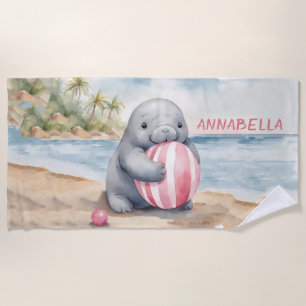 De Plage Cute Manatee Girl Beach Serviette
