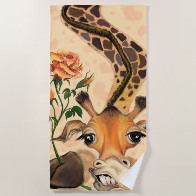 De Plage Drôle Giraffe Beach Serviette Gentleman avec Rose (Devant)