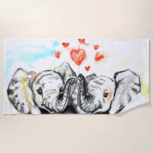 De Plage Eléphant Couple Beach Serviette Love Peinture