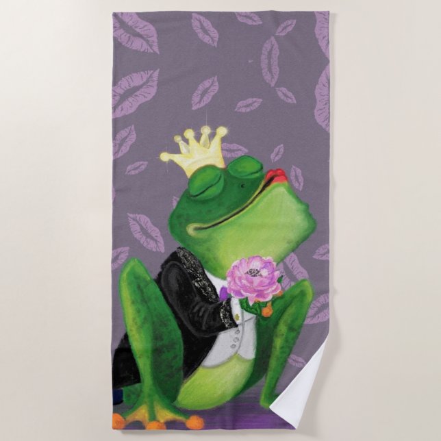 De Plage Grenouille Prince Funny Beach Serviette (Devant)