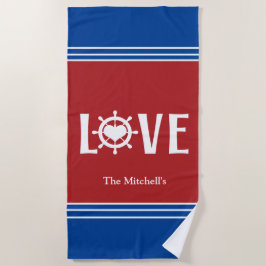 De Plage LOVE Ship Wheel Heart Beach Serviette