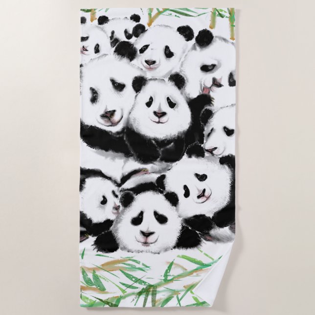 De Plage Panda Family Funny Beach Serviette (Devant)