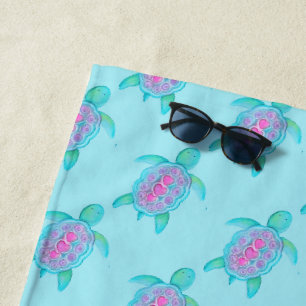 De Plage Serviette en art à l'aquarelle représentant un cœu