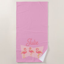 Serviette personnalisée Flamant Rose Mid-Century M