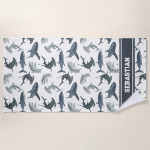 De Plage Serviette personnalisée Shark Beach   Requins aqua